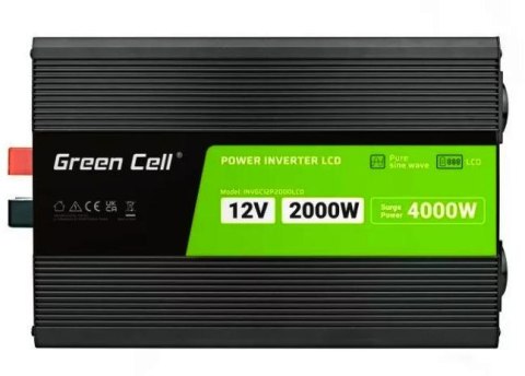 PRZETWORNICA NAPIĘCIA Green Cell PowerInverter LCD 12V -> 230V 2000W/4000W CZYSTA SINUSOIDA PRZETWORNICA NAPIĘCIA Green Cell PowerInverter LCD 12V -> 230V 2000W/4000W CZYSTA SINUSOIDA