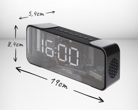 Adler AD 1190 Silver Radiobudzik bezprzewodowy radio budzik przenośny Bluetooth USB AUX karta SD 2600mAh Adler AD 1190 Silver Radiobudzik bezprzewodowy radio budzik przenośny Bluetooth USB AUX karta SD 2600mAh