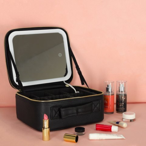 Kosmetyczka organizer na kosmetyki z lusterkiem czarna Kosmetyczka organizer na kosmetyki z lusterkiem czarna