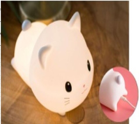 Lampka nocna dla dzieci silikonowa na baterie biała RGB kotek leżący Lampka nocna dla dzieci silikonowa na baterie biała RGB kotek leżący