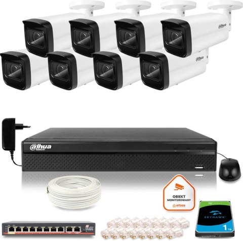 Zestaw monitoringu IP DAHUA 8 kamer tubowych 5Mpx Zestaw monitoringu IP DAHUA 8 kamer tubowych 5Mpx