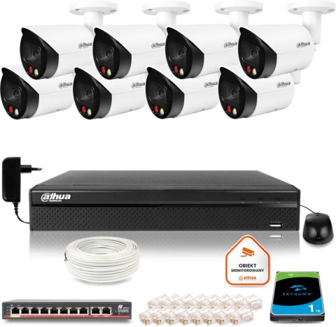Zestaw monitoringu IP DAHUA 8 kamer tubowych 5Mpx Zestaw monitoringu IP DAHUA 8 kamer tubowych 5Mpx