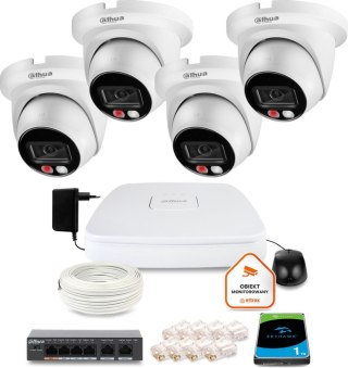Zestaw monitoringu IP DAHUA 4 kamer kopułkowych 2Mpx