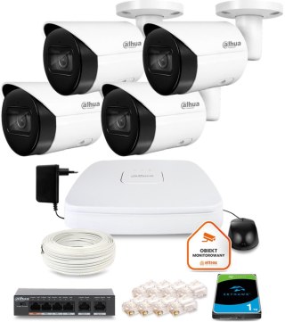 Zestaw monitoringu IP DAHUA 4 kamer tubowych 2Mpx