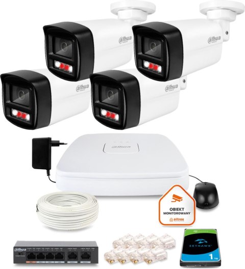 Zestaw monitoringu IP DAHUA 4 kamer tubowych 4Mpx Zestaw monitoringu IP DAHUA 4 kamer tubowych 4Mpx