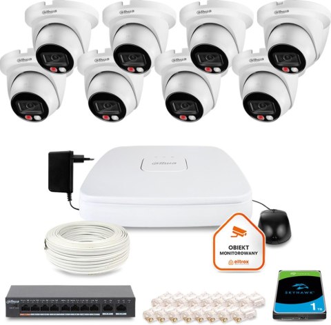 Zestaw monitoringu IP DAHUA 8 kamer kopułkowych 2Mpx Zestaw monitoringu IP DAHUA 8 kamer kopułkowych 2Mpx