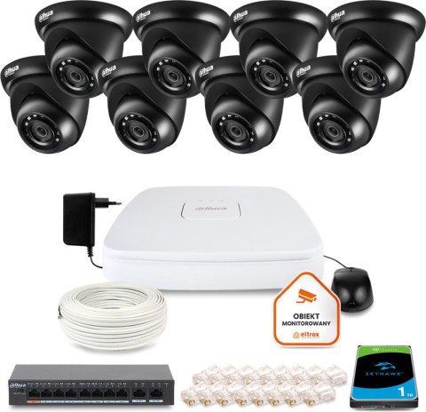 Zestaw monitoringu IP DAHUA 8 kamer kopułkowych 4Mpx Zestaw monitoringu IP DAHUA 8 kamer kopułkowych 4Mpx