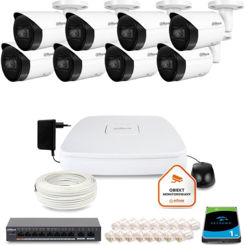 Zestaw monitoringu IP DAHUA 8 kamer tubowych 2Mpx Zestaw monitoringu IP DAHUA 8 kamer tubowych 2Mpx
