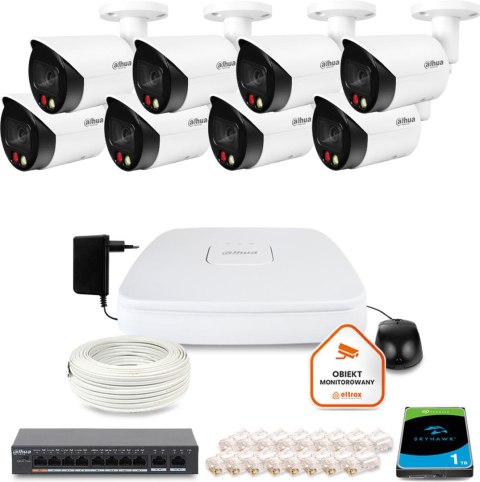 Zestaw monitoringu IP DAHUA 8 kamer tubowych 5Mpx Zestaw monitoringu IP DAHUA 8 kamer tubowych 5Mpx
