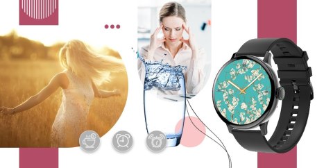 Smartwatch Damski Giewont GW330-3 Czarny-Czarny Pasek Silikonowy + Czarna Bransoleta