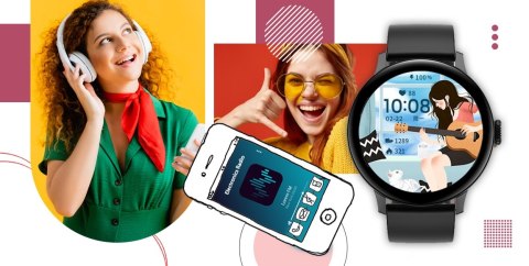 Smartwatch Damski Giewont GW330-3 Czarny-Czarny Pasek Silikonowy + Czarna Bransoleta
