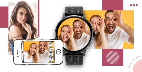 Smartwatch Damski Giewont GW330-3 Czarny-Czarny Pasek Silikonowy + Czarna Bransoleta