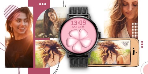 Smartwatch Damski Giewont GW330-3 Czarny-Czarny Pasek Silikonowy + Czarna Bransoleta