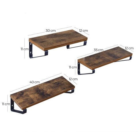 Zestaw 3 półek wiszących drewniane Loft Zestaw 3 półek wiszących drewniane Loft