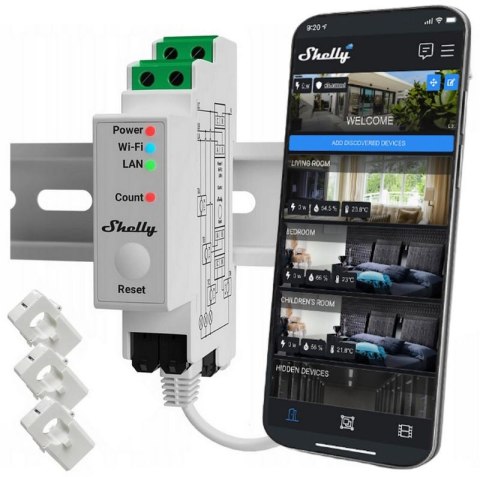 Shelly Pro 3EM 2-kierunkowy 3-fazowy miernik zużycia energii elektrycznej 120A WIFI Shelly Pro 3EM 2-kierunkowy 3-fazowy miernik zużycia energii elektrycznej 120A WIFI