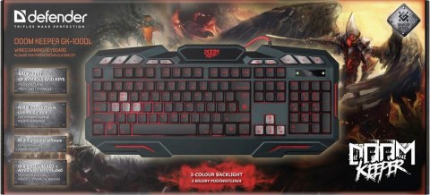 KLAWIATURA DEFENDER DOOM KEEPER GK-100DL PODŚWIETLANA GAMING KLAWIATURA DEFENDER DOOM KEEPER GK-100DL PODŚWIETLANA GAMING