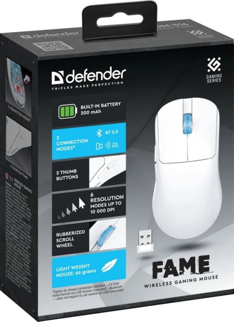 MYSZ DEFENDER GM-516 FAME RF+BT OPTIC 10000dpi 6P BIAŁA MYSZ DEFENDER GM-516 FAME RF+BT OPTIC 10000dpi 6P BIAŁA