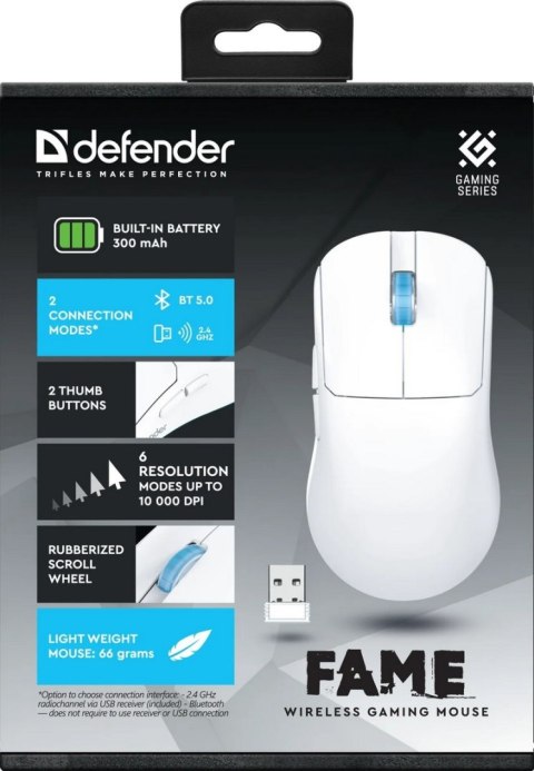 MYSZ DEFENDER GM-516 FAME RF+BT OPTIC 10000dpi 6P BIAŁA MYSZ DEFENDER GM-516 FAME RF+BT OPTIC 10000dpi 6P BIAŁA