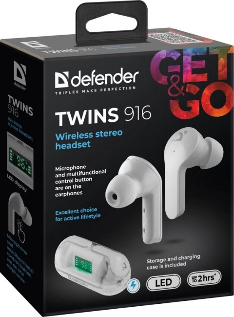 SŁUCHAWKI DEFENDER BLUETOOTH TWINS 916 BIAŁE SŁUCHAWKI DEFENDER BLUETOOTH TWINS 916 BIAŁE