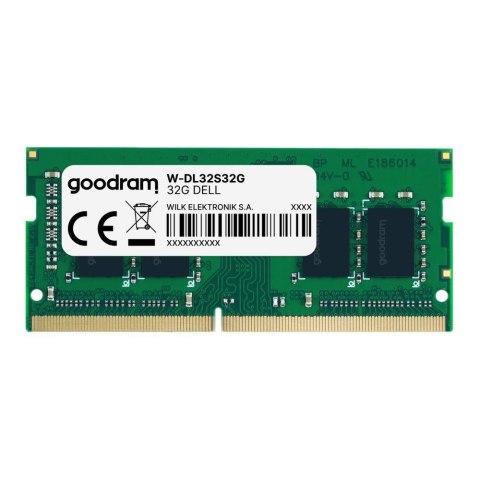 Pamięć SODIMM DDR4 GOODRAM 32GB dedyk. DELL 3200MHz PC4-25600U CL22 1,2V Pamięć SODIMM DDR4 GOODRAM 32GB dedyk. DELL 3200MHz PC4-25600U CL22 1,2V