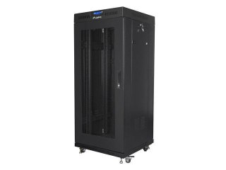 Szafa instalacyjna stojąca 19" 27U 600x600 czarna drzwi perforowane LCD Lanberg (flat pack)