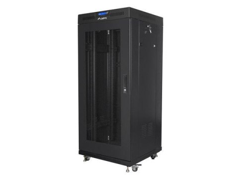 Szafa instalacyjna stojąca 19" 27U 600x600 czarna drzwi perforowane LCD Lanberg (flat pack)
