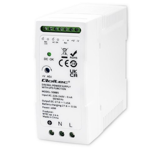 Zasilacz Qoltec na szynę DIN z funkcją UPS | 40W Zasilacz Qoltec na szynę DIN z funkcją UPS | 40W