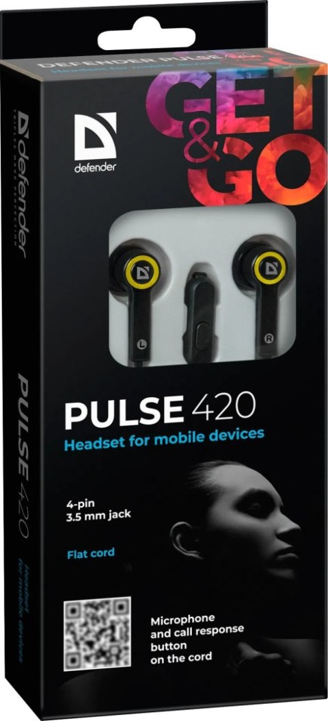 SŁUCHAWKI DEFENDER DOUSZNE z mikrofonem PULSE 420 CZARNO-ŻÓŁTE 4-PIN SŁUCHAWKI DEFENDER DOUSZNE z mikrofonem PULSE 420 CZARNO-ŻÓŁTE 4-PIN