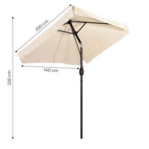 Prostokątny duży parasol ogrodowy skośny łamany z korbą beżowy 200 x 140 cm Prostokątny duży parasol ogrodowy skośny łamany z korbą beżowy 200 x 140 cm