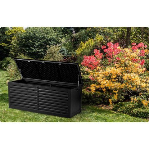 Skrzynia ogrodowa 143,5 x 57 x 53,5 cm 390 litrów czarna Skrzynia ogrodowa 143,5 x 57 x 53,5 cm 390 litrów czarna