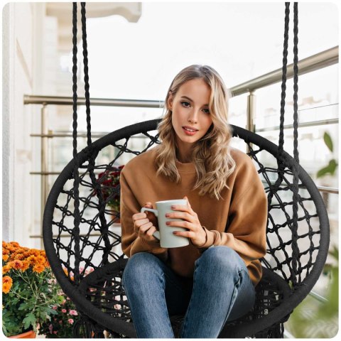 FOTEL OGRODOWY WISZĄCY HUŚTAWKA BOHO CZARNY
