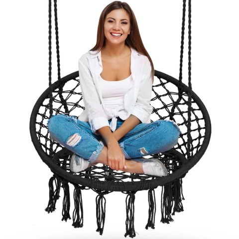 FOTEL OGRODOWY WISZĄCY HUŚTAWKA BOHO CZARNY