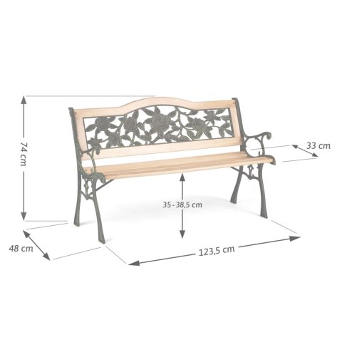 ŁAWKA PARKOWA Z OPARCIEM 123,5 X 74 X 48 CM GARDI ROSE SOFOTEL