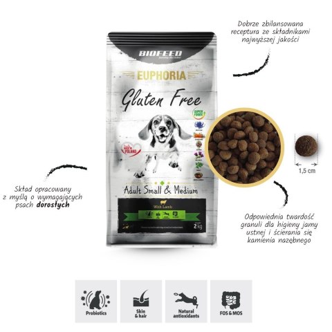 BIOFEED Euphoria G-F psy SMALL&MID jagnięcina 2kg BIOFEED Euphoria G-F psy SMALL&MID jagnięcina 2kg