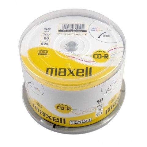 MAXELL CD-R 700MB, 50 szt. w opakowaniu cake (szpindel), szybkość zapisu 52X, 80 min. Płyty wysokiej jakości z możliwością nadru MAXELL CD-R 700MB, 50 szt. w opakowaniu cake (szpindel), szybkość zapisu 52X, 80 min. Płyty wysokiej jakości z możliwością nadru