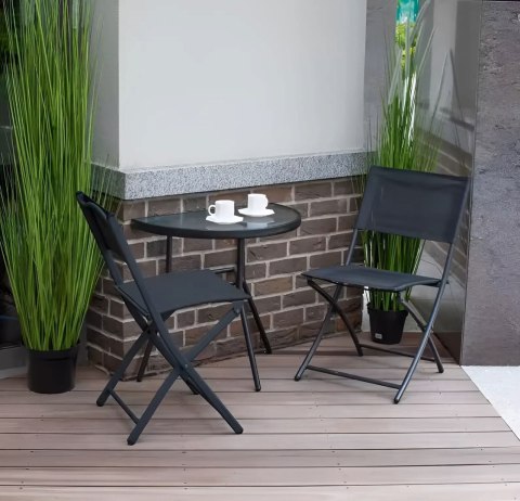 STOLIK PÓŁOKRĄGŁY SZKLANY KAWOWY NA BALKON TARAS PATIO CZARNY