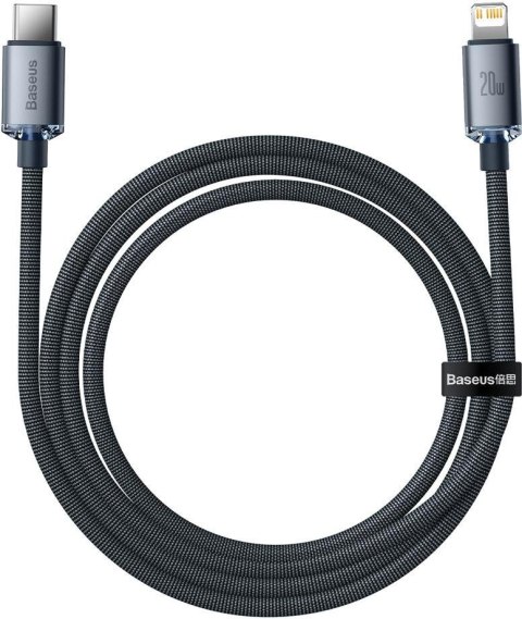 KABEL USB-C -> Lightning / iPhone Baseus Crystal CAJY000301 2m 20W PD Quick Charging CZARNY W OPLOCIE PREMIUM KABEL USB-C -> Lightning / iPhone Baseus Crystal CAJY000301 2m 20W PD Quick Charging CZARNY W OPLOCIE PREMIUM