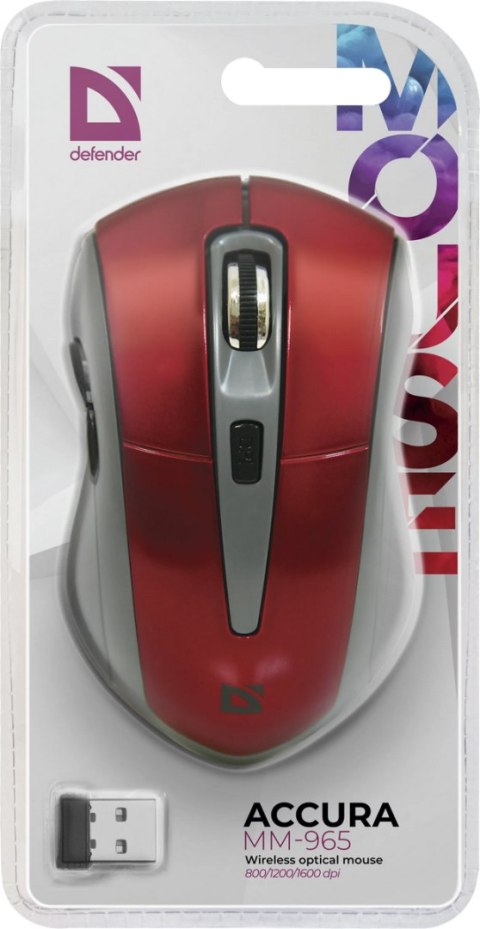 MYSZ DEFENDER ACCURA MM-965 RF CZERWONA OPTICAL 1600DPI 6P MYSZ DEFENDER ACCURA MM-965 RF CZERWONA OPTICAL 1600DPI 6P