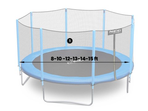 SŁUPEK DOLNY DO TRAMPOLINY Z SIATKĄ ZEWNĘTRZNĄ I WEWNĘTRZNĄ 8-15 FT NIEBIESKI NEO-SPORT
