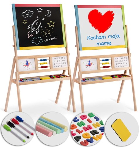 DUŻA MAGNETYCZNA KREDOWA TABLICA OBROTOWA Z ZEGAREM RICOKIDS - WIELOKOLOROWA