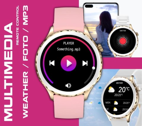 Smartwatch Damski Rubicon RNCF02-2 Złoto-Złoty + Różowy Silikonowy Pasek Smartwatch Damski Rubicon RNCF02-2 Złoto-Złoty + Różowy Silikonowy Pasek