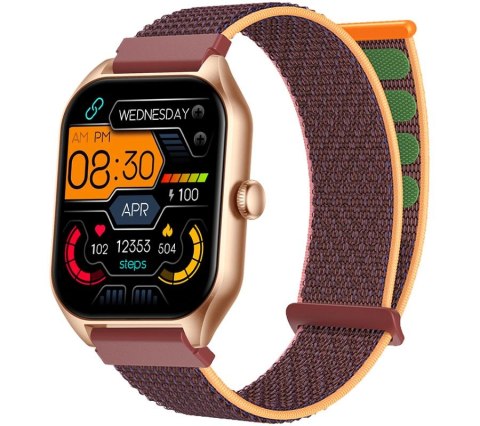 Smartwatch Rubicon RNCF03-2 Złoty+ Bordowo-Pomarańczowy Pasek Parciany Smartwatch Rubicon RNCF03-2 Złoty+ Bordowo-Pomarańczowy Pasek Parciany