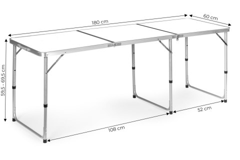 Stolik turystyczny stół składany kemping biały blat 180 x 60 cm Stolik turystyczny stół składany kemping biały blat 180 x 60 cm