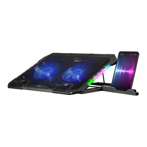 Podstawka chłodząca Defender NS-502 laptop notebook 15.6-17.3" 2xUSB 2 fans podświetlenie RGB + uchwyt smartfon Podstawka chłodząca Defender NS-502 laptop notebook 15.6-17.3" 2xUSB 2 fans podświetlenie RGB + uchwyt smartfon