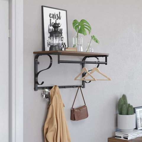 Półka z wieszakami na ubrania drewniana LOFT Półka z wieszakami na ubrania drewniana LOFT