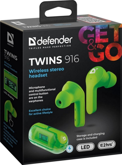 SŁUCHAWKI DOUSZNE DEFENDER BLUETOOTH TWINS 916 ZIELONE SŁUCHAWKI DOUSZNE DEFENDER BLUETOOTH TWINS 916 ZIELONE