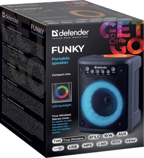 GŁOŚNIK DEFENDER FUNKY BLUETOOTH 10W BT5.3 AUX FM MP3 USB microSD GŁOŚNIK DEFENDER FUNKY BLUETOOTH 10W BT5.3 AUX FM MP3 USB microSD