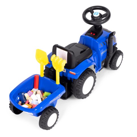 Jeździk traktor z przyczepką dla dzieci interaktywna kierownica dźwięki niebieski Jeździk traktor z przyczepką dla dzieci interaktywna kierownica dźwięki niebieski