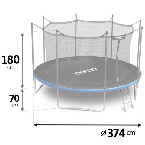 TRAMPOLINA OGRODOWA 12FT/374CM Z SIATKĄ WEWNĘTRZNĄ I DRABINKĄ NEO-SPORT