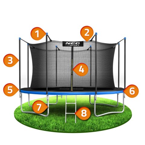 TRAMPOLINA OGRODOWA 12FT/374CM Z SIATKĄ WEWNĘTRZNĄ I DRABINKĄ NEO-SPORT